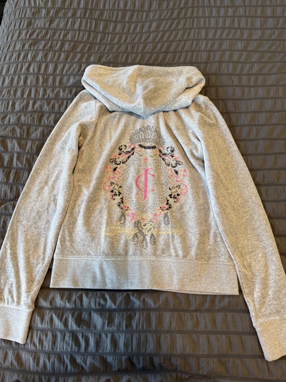 Juicy Couture Gray Hooded Women's Sweater with Pink Crest Detail